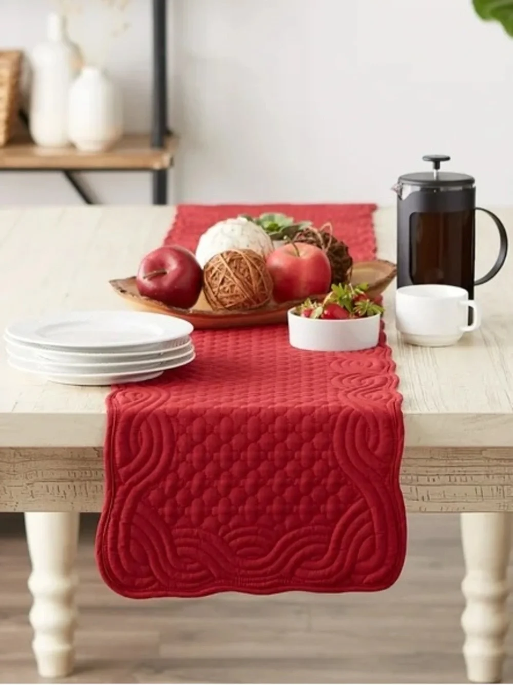 Quilted Red Table Runner - Decorative Dining Accent